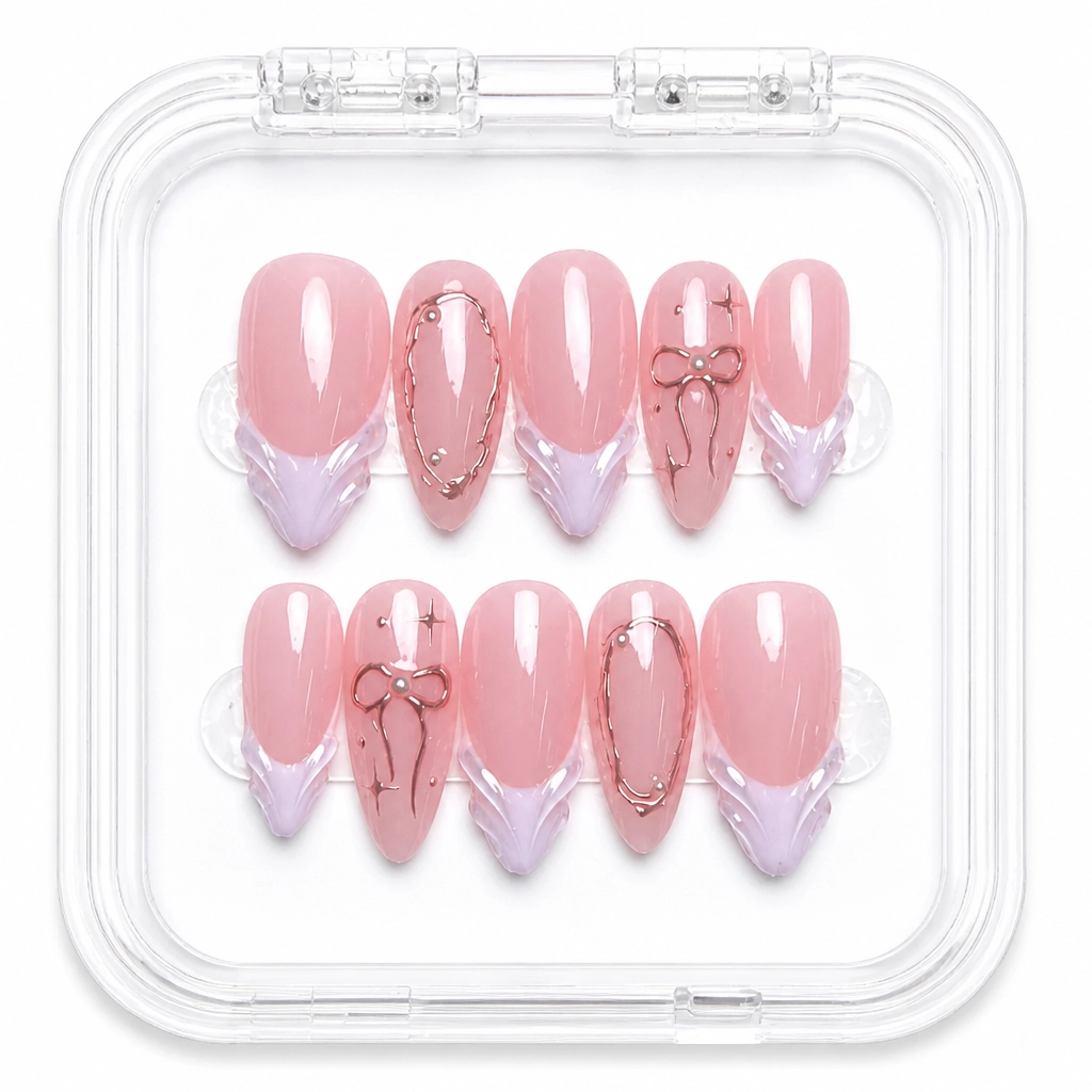 Press-on Nails Wholesale $7.90 Pink Bow Elegance by Yabe Vietnam