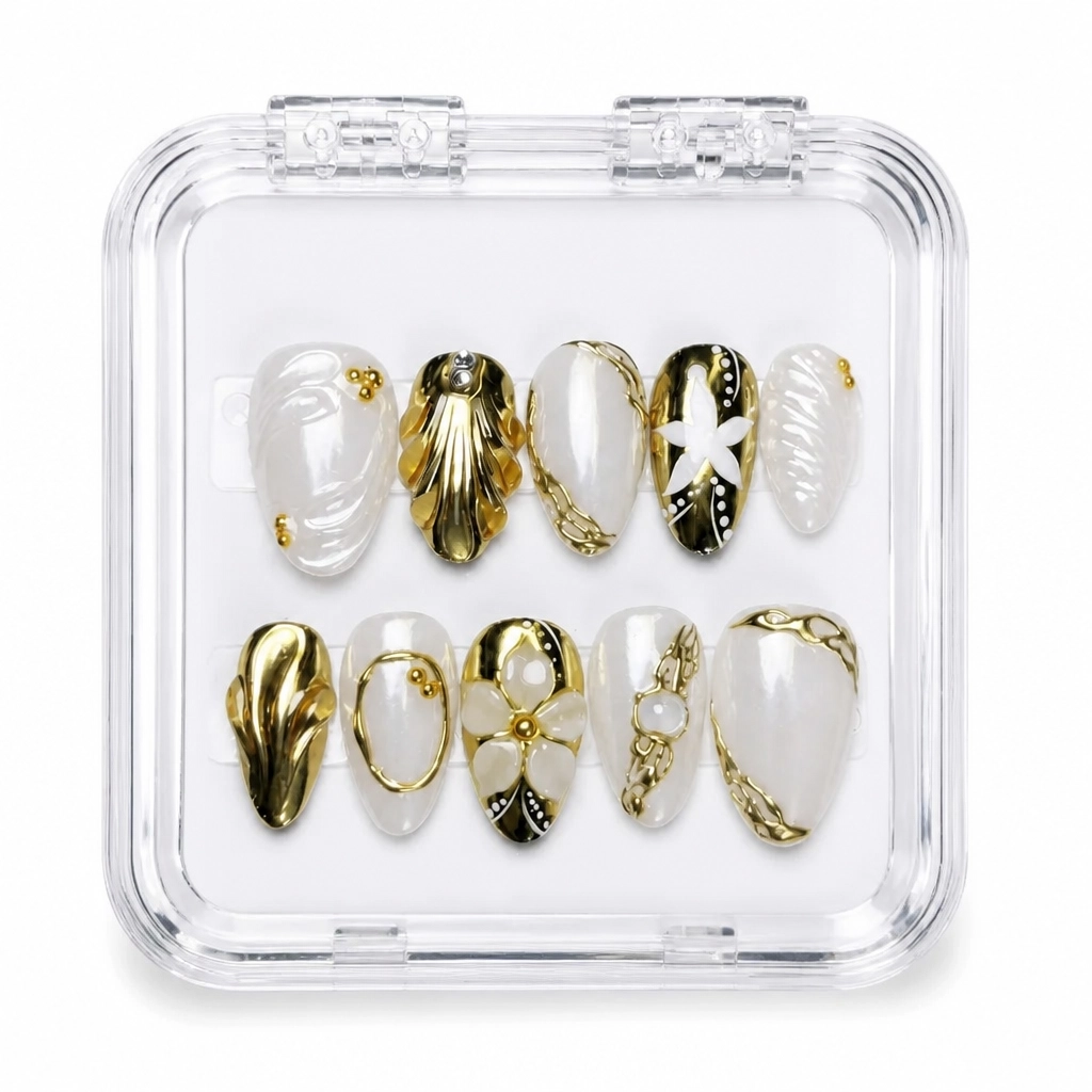 Press-on Nails Wholesale $7.90 Ivory Gold Elegance by Yabe Vietnam