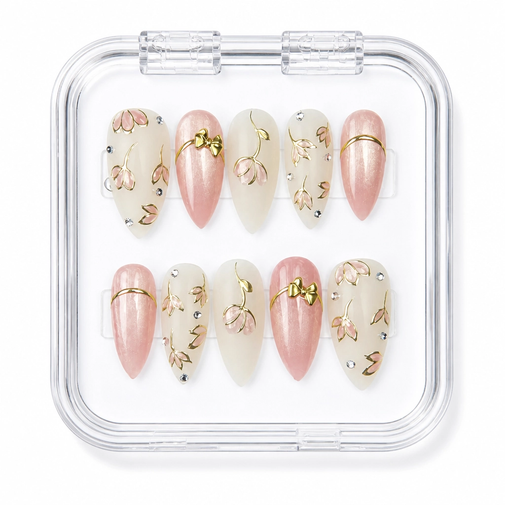 Press-on Nails Wholesale $7.90 Satin Gilded Elegance by Yabe Vietnam