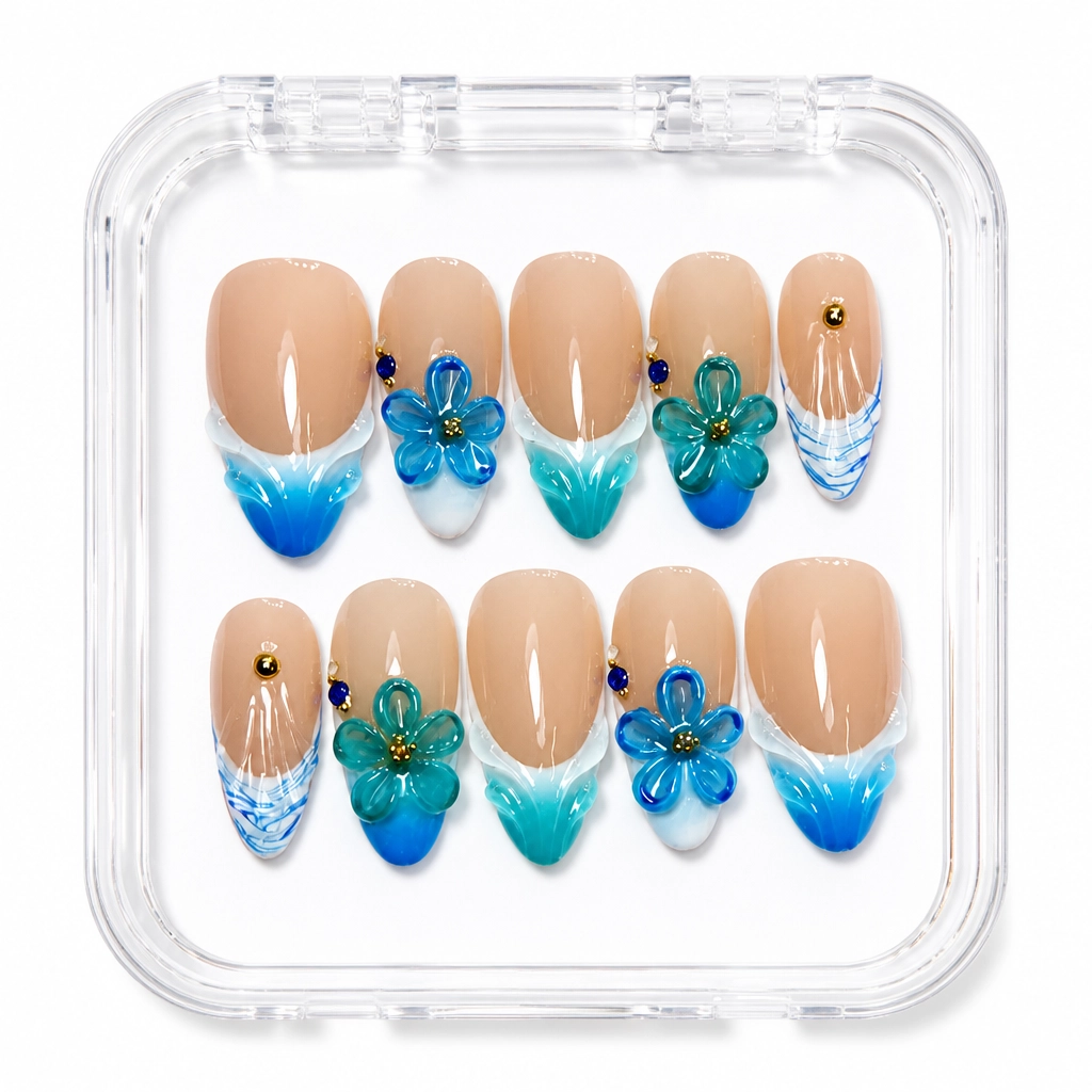 Press-on Nails Wholesale $7.90 Beige Oceanic Bloom by Yabe Vietnam