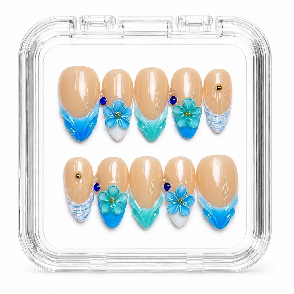 Press-on Nails Wholesale $7.90 Azure Blossom by Yabe Vietnam