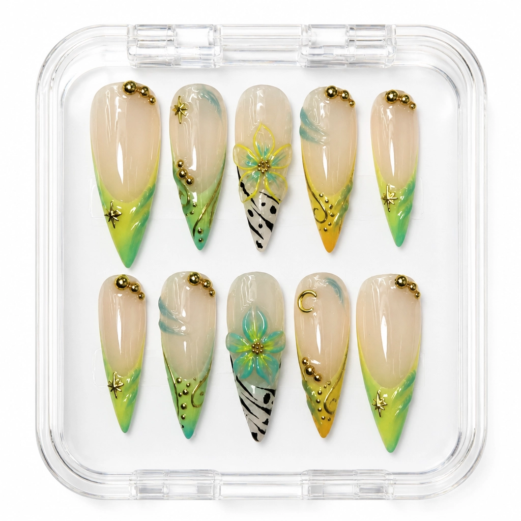 Press-on Nails Wholesale $7.90 Floral Opulence by Yabe Vietnam