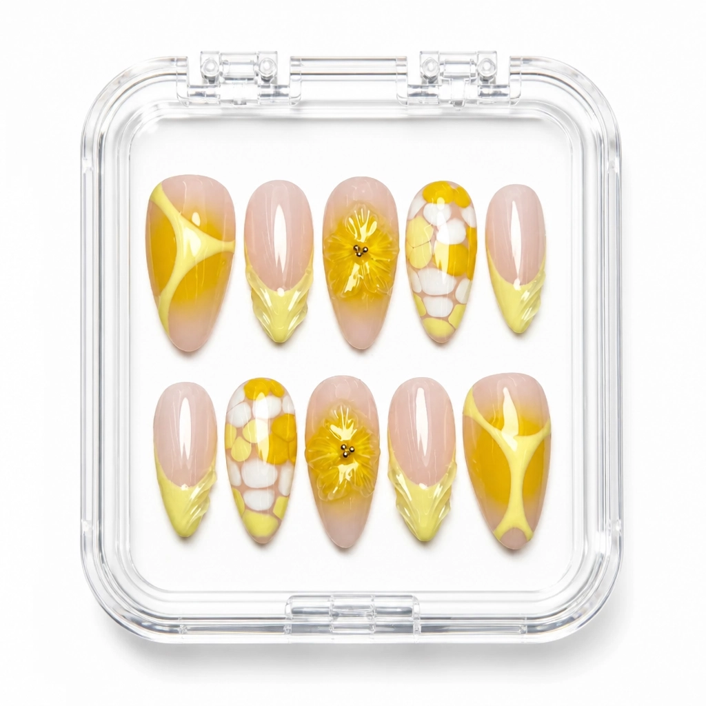 Press-on Nails Wholesale $7.90 Golden Bloom Elegance by Yabe Vietnam