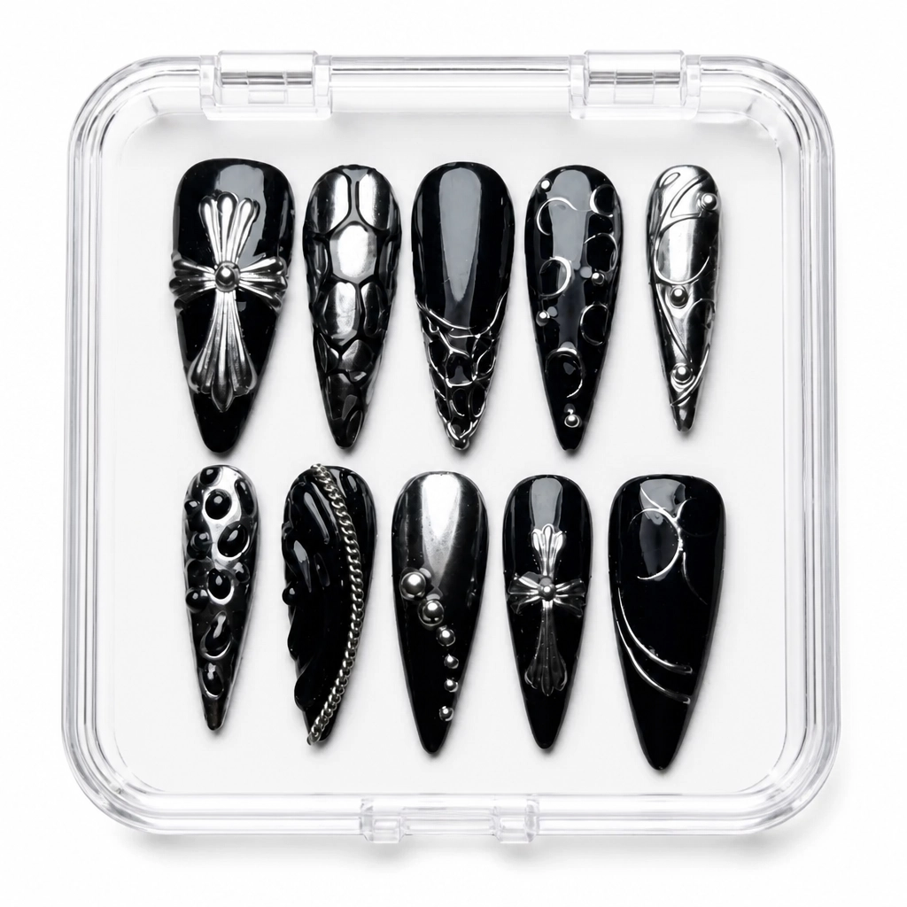 Press-on Nails Wholesale $7.90 Monochrome Marvel by Yabe Vietnam