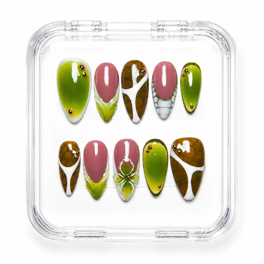 Press-on Nails Wholesale $7.90 Verdant Geometry by Yabe Vietnam