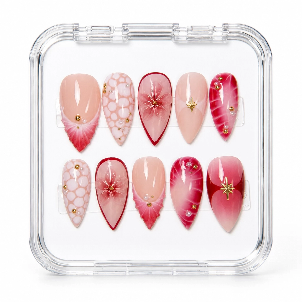 Press-on Nails Wholesale $7.90 Crimson Blossom by Yabe Vietnam