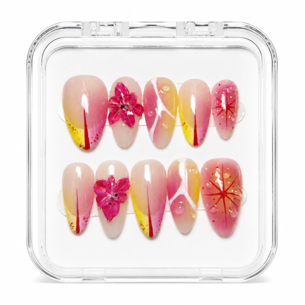 Press-on Nails Wholesale $7.90 Crimson Citrus Elegance by Yabe Vietnam