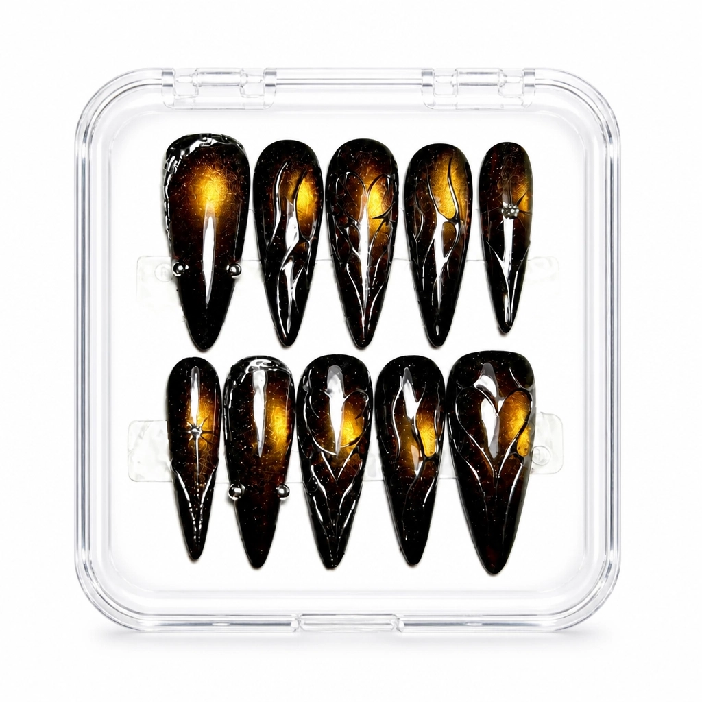 Press-on Nails Wholesale $7.90 Obsidian Elegance by Yabe Vietnam