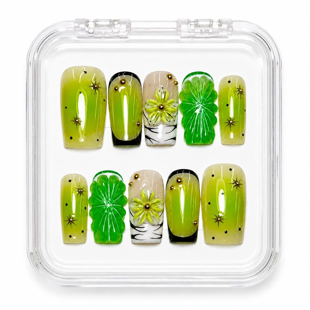 Press-on Nails Wholesale $7.90 Emerald Bloom by Yabe Vietnam