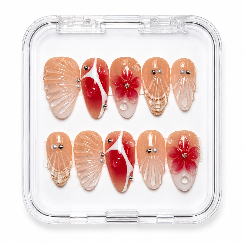 Press-on Nails Wholesale $7.90 Crimson Blossom by Yabe Vietnam
