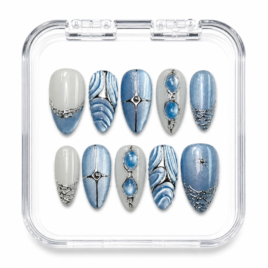 Press-on Nails Wholesale $7.90 Crystalline Blue Elegance by Yabe Vietnam