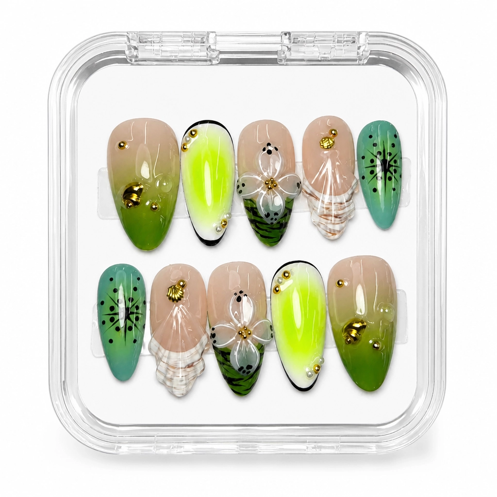 Press-on Nails Wholesale $7.90 Neon Garden by Yabe Vietnam