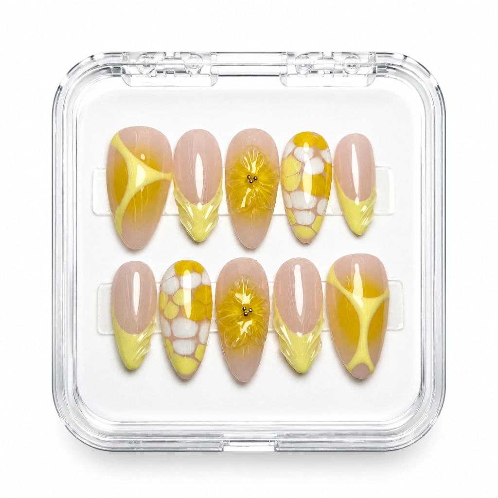 Press-on Nails Wholesale $7.90 Sunny Floral Almond by Yabe Vietnam