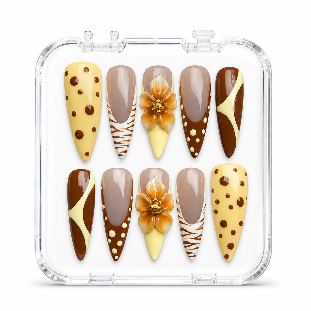 Press-on Nails Wholesale $7.90 Chocolate Daisy Dots by Yabe Vietnam