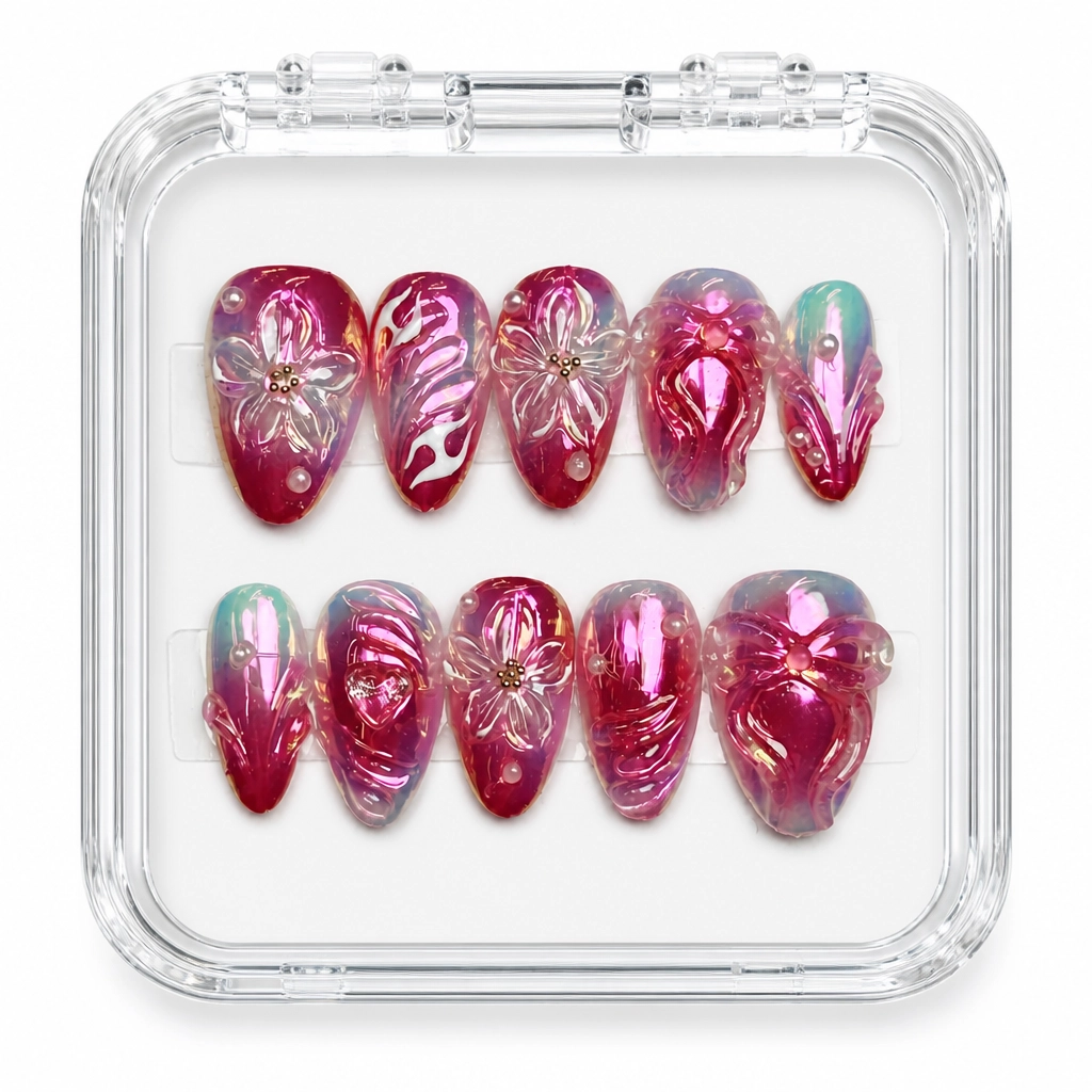 Press-on Nails Wholesale $7.90 Pink Chrome Blooms by Yabe Vietnam