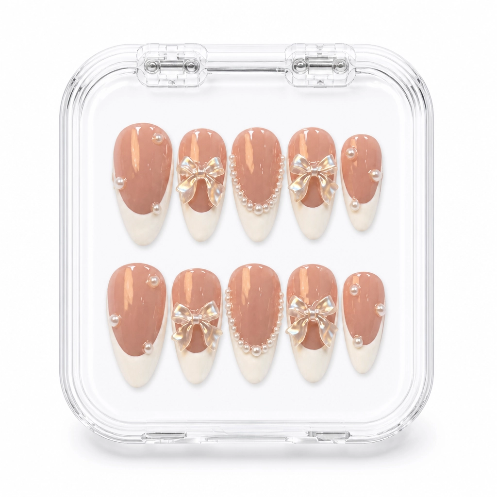 Press-on Nails Wholesale $7.90 Pearl Bow Chic by Yabe Vietnam