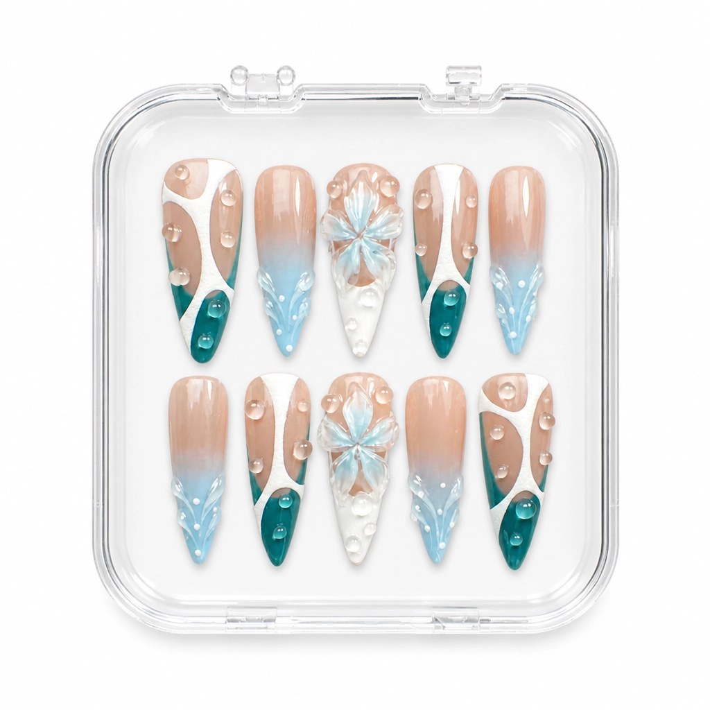 Press-on Nails Wholesale $7.90 Aquatic Blossom by Yabe Vietnam