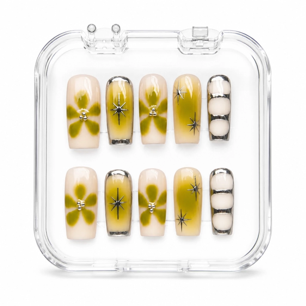 Press-on Nails Wholesale $7.90 Chartreuse Stardust by Yabe Vietnam