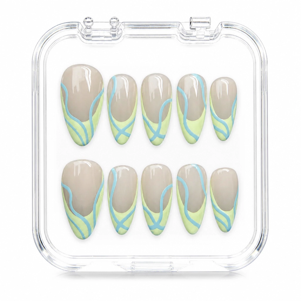 Press-on Nails Wholesale $7.90 Mint Swirl Elegance by Yabe Vietnam