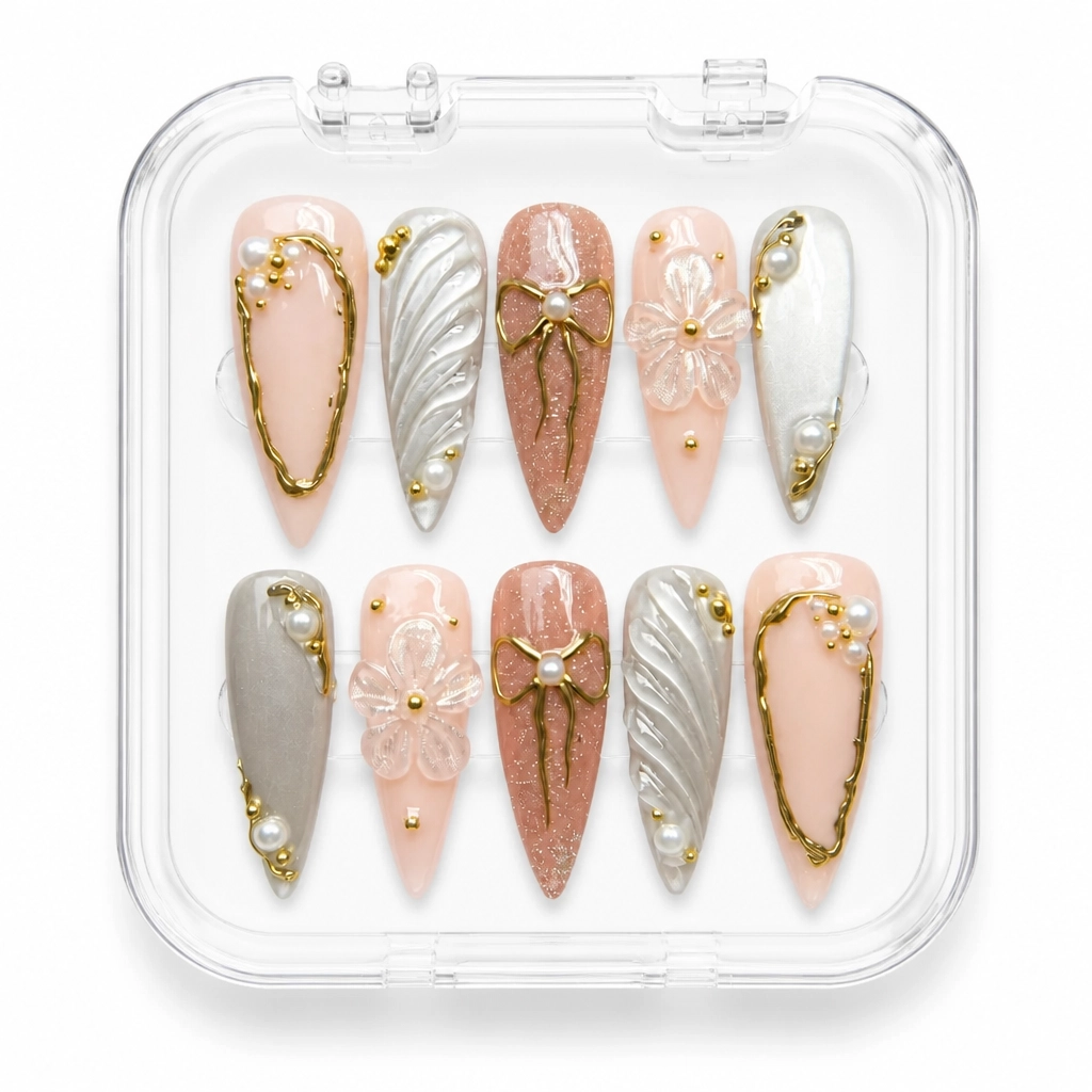 Press-on Nails Wholesale $7.90 Opulent Pearl Bloom by Yabe Vietnam