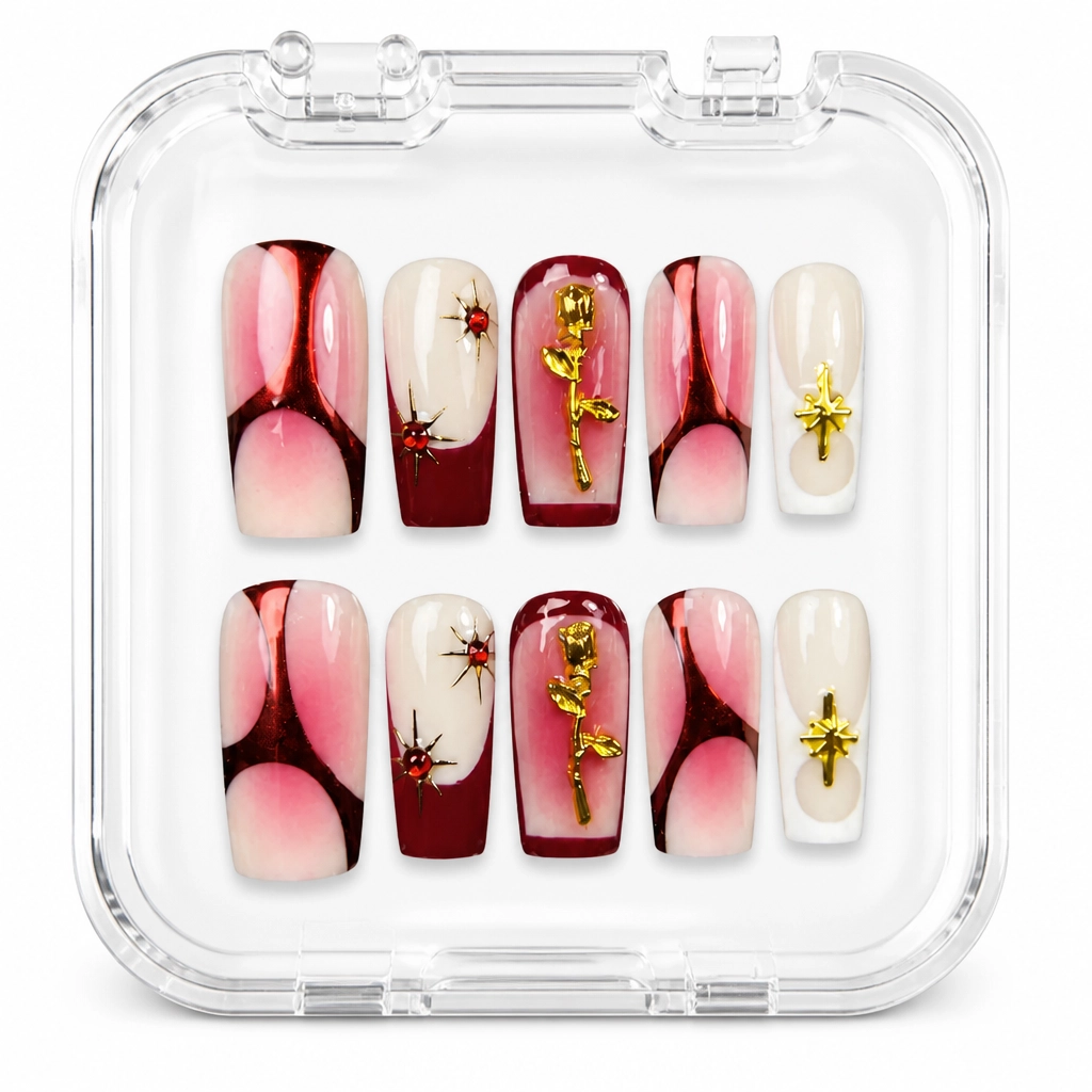 Press-on Nails Wholesale $7.90 Crimson Rose Glamour by Yabe Vietnam