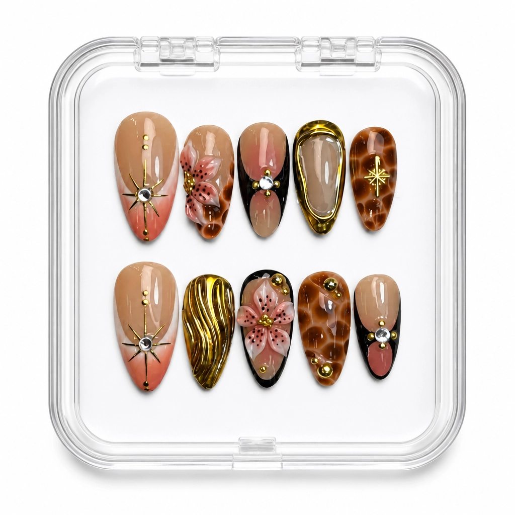 Press-on Nails Wholesale $7.90 Tortoiseshell Bloom by Yabe Vietnam