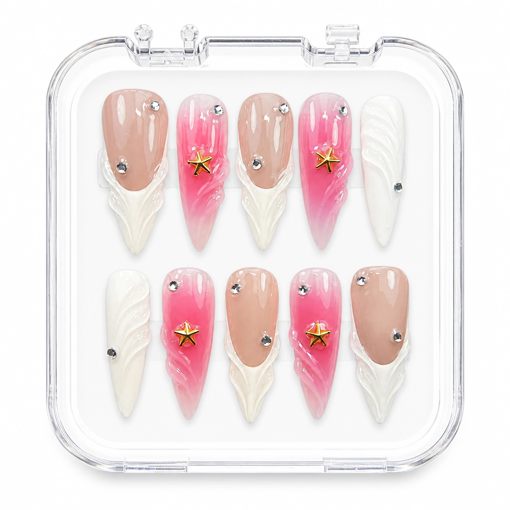 Press-on Nails Wholesale $7.90 Pink Ocean Star by Yabe Vietnam