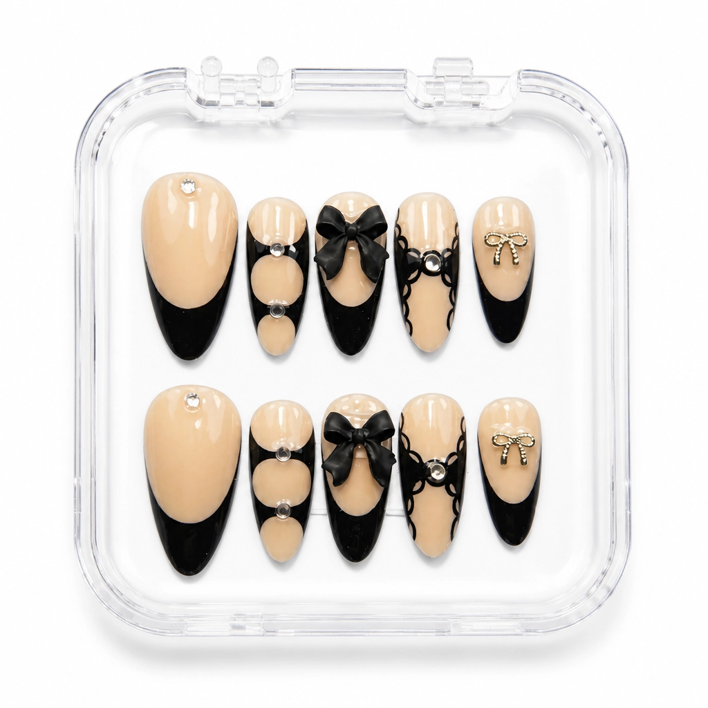 Press-on Nails Wholesale $7.90 Midnight Bow Couture by Yabe Vietnam