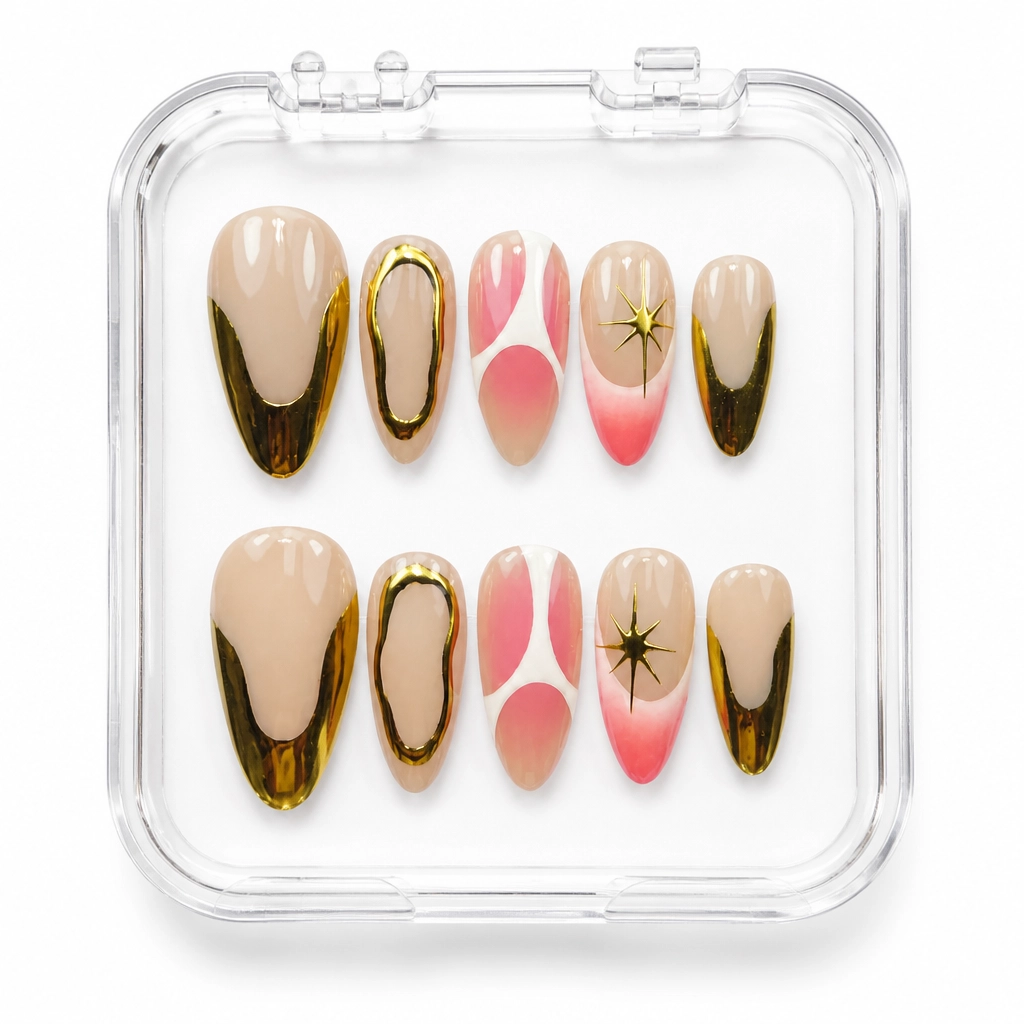 Press-on Nails Wholesale $7.90 Magenta Gold Fusion by Yabe Vietnam