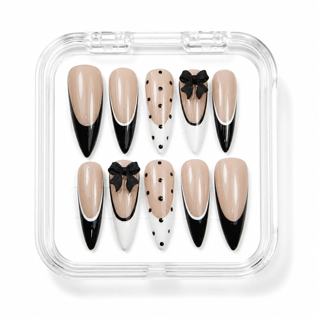 Press-on Nails Wholesale $7.90 Bow-tiful Noir by Yabe Vietnam