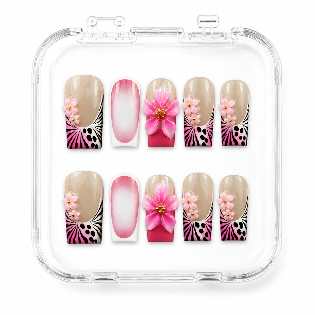 Press-on Nails Wholesale $7.90 Floral Zebra Bliss by Yabe Vietnam
