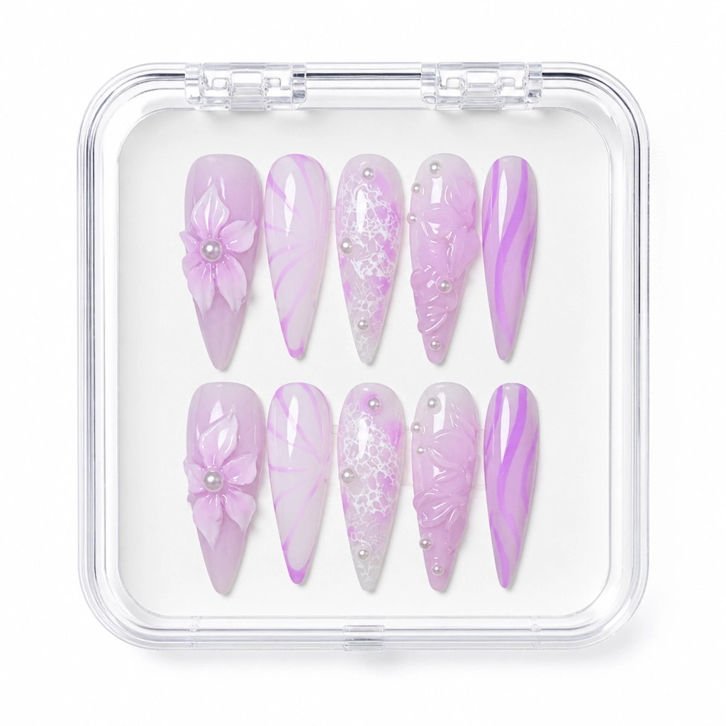 Press-on Nails Wholesale $7.90 Lilac Lace Whimsy by Yabe Vietnam