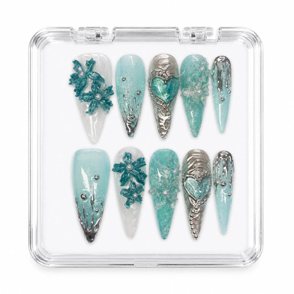 Press-on Nails Wholesale $7.90 Aquamarine Siren by Yabe Vietnam