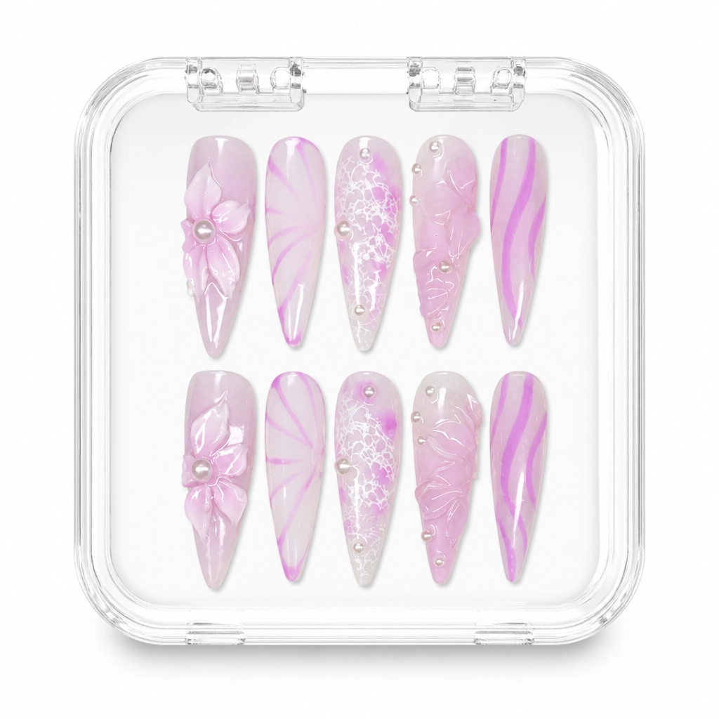 Press-on Nails Wholesale $7.90 Lavender Lace Bloom by Yabe Vietnam