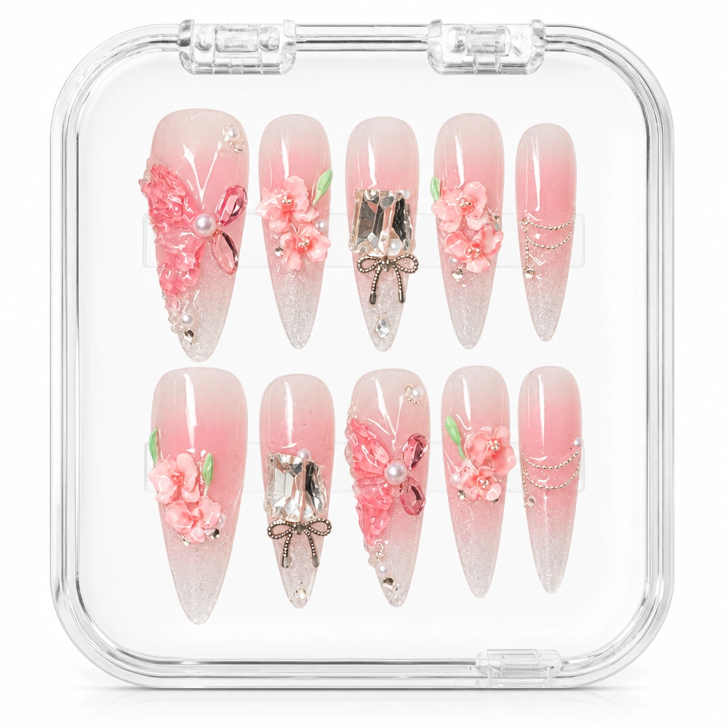 Press-on Nails Wholesale $7.90 Sakura Bow Romance by Yabe Vietnam