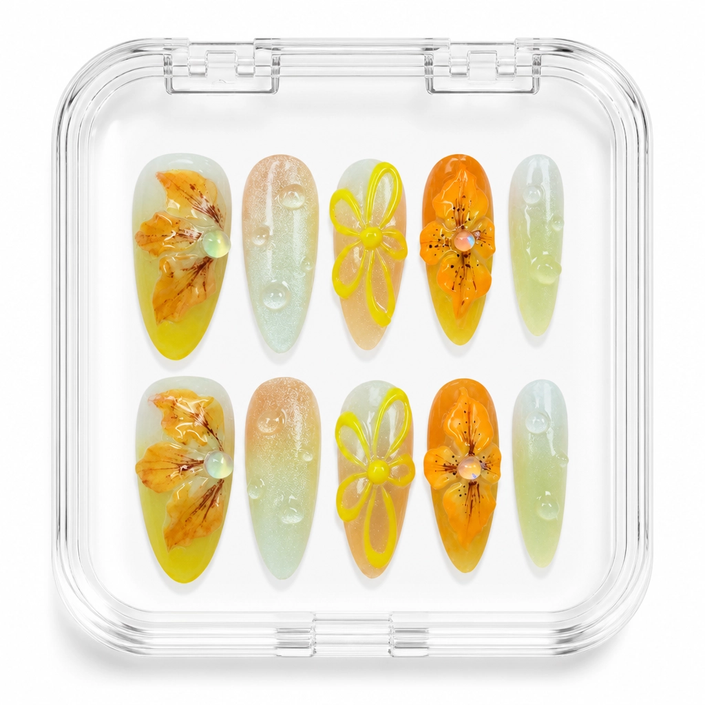 Press-on Nails Wholesale $7.90 Golden Orchid Glam by Yabe Vietnam