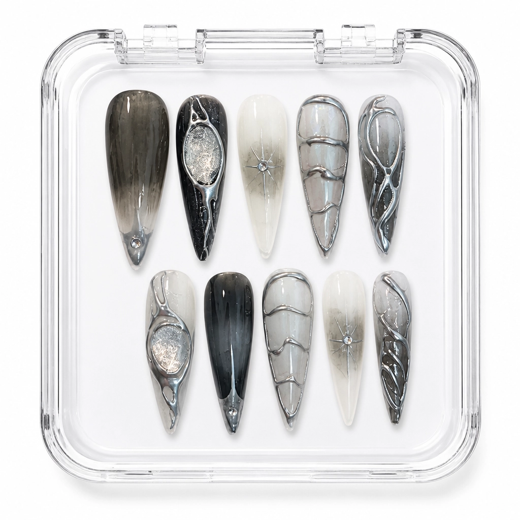 Press-on Nails Wholesale $7.90 Charcoal Marble Elegance by Yabe Vietnam