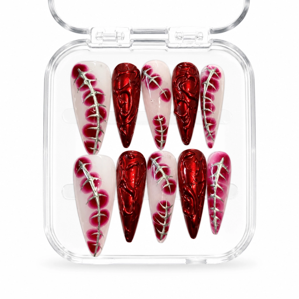 Press-on Nails Wholesale $7.90 Crimson Glimmer by Yabe Vietnam