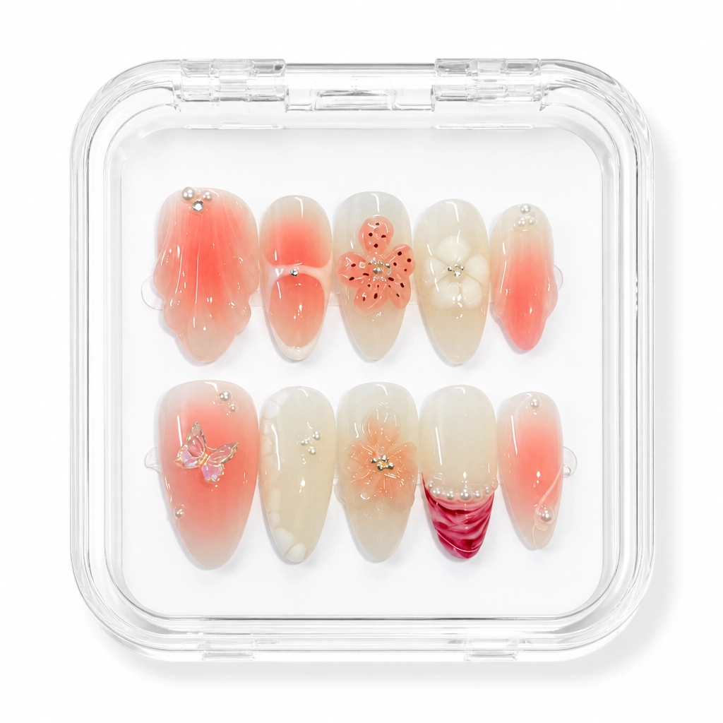 Press-on Nails Wholesale $7.90 Coral Blush Elegance by Yabe Vietnam