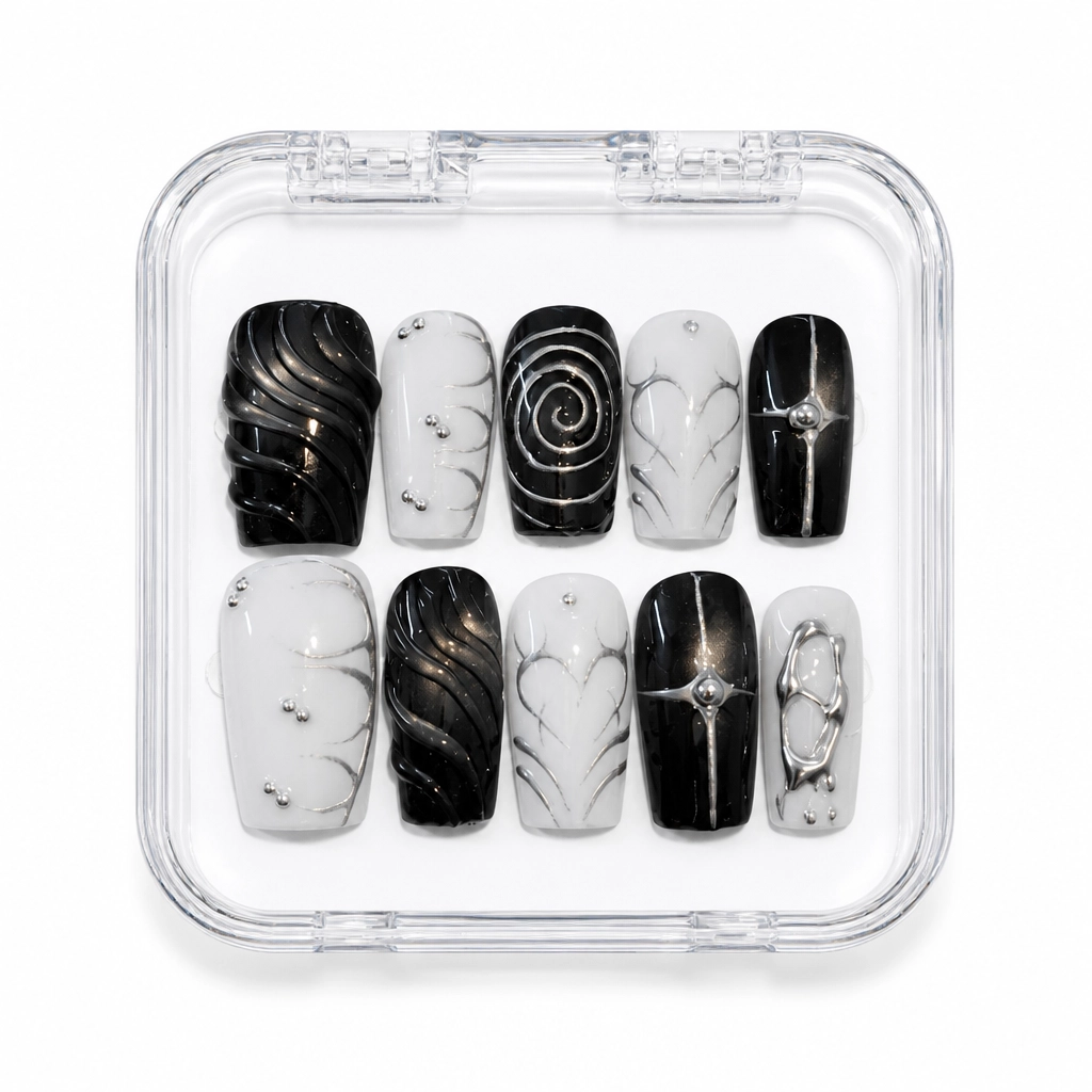 Press-on Nails Wholesale $7.90 Onyx Spiral by Yabe Vietnam