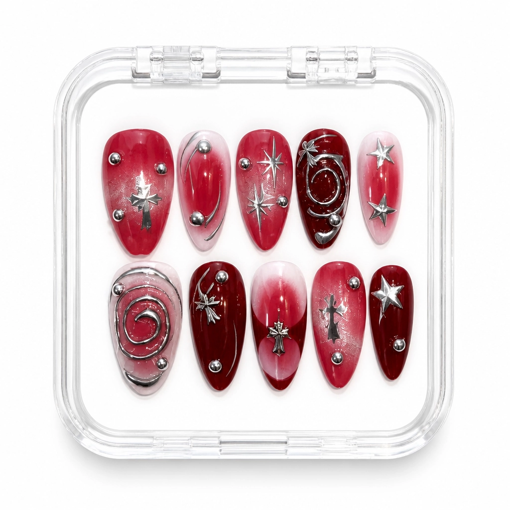 Press-on Nails Wholesale $7.90 Crimson Elegance by Yabe Vietnam