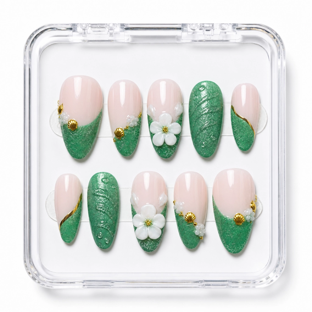 Press-on Nails Wholesale $7.90 Emerald Bloom by Yabe Vietnam