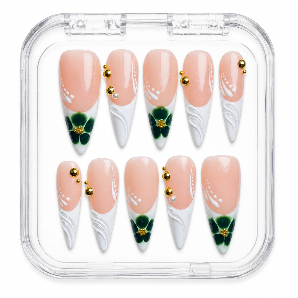 Press-on Nails Wholesale $7.90 Emerald Bloom by Yabe Vietnam