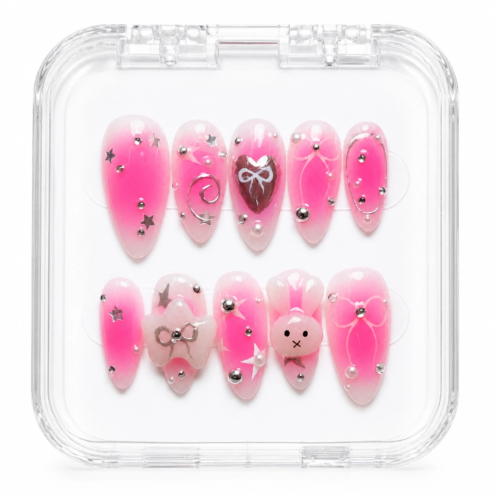 Press-on Nails Wholesale $7.90 Pink Rhinestone Elegance by Yabe Vietnam