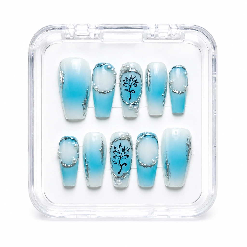 Press-on Nails Wholesale $7.90 Azure Botanica by Yabe Vietnam