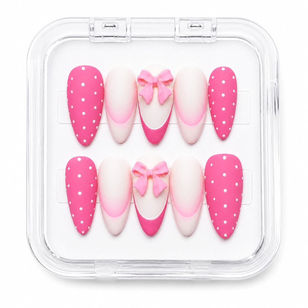 Press-on Nails Wholesale $7.90 Polka Bow Elegance by Yabe Vietnam