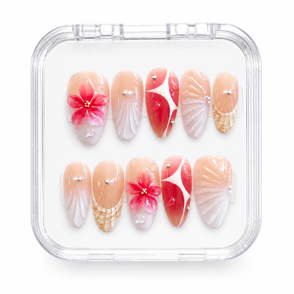 Press-on Nails Wholesale $7.90 Floral Blush Elegance by Yabe Vietnam