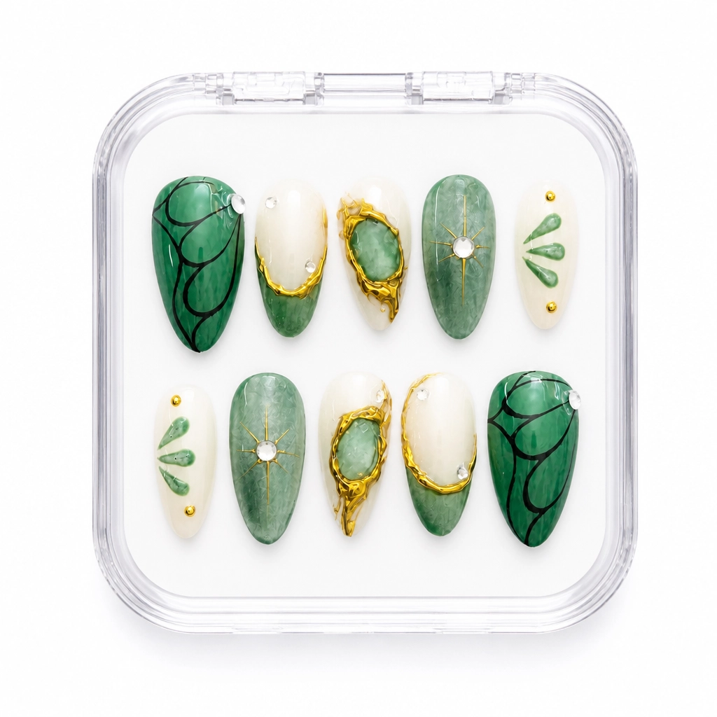 Press-on Nails Wholesale $7.90 Emerald Elegance by Yabe Vietnam