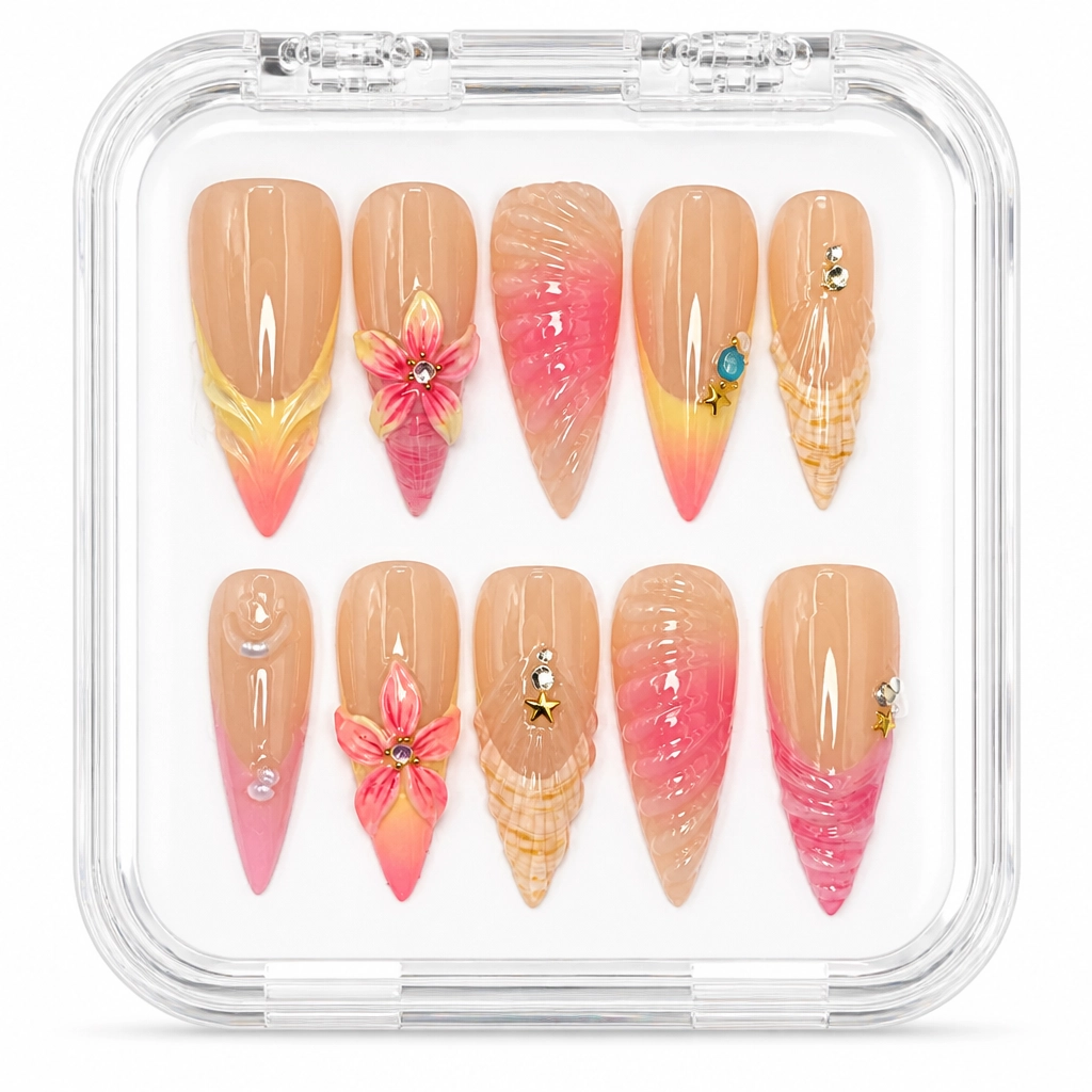 Press-on Nails Wholesale $7.90 Tropical Coral Bliss by Yabe Vietnam