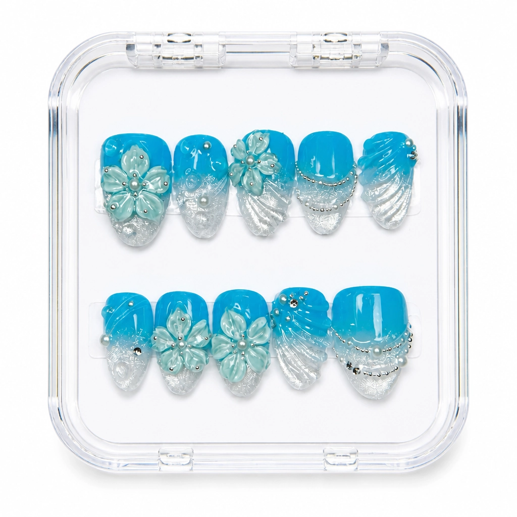 Press-on Nails Wholesale $7.90 Aquatic Blossom Dream by Yabe Vietnam